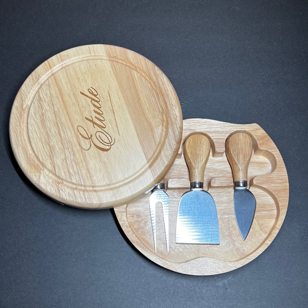 Toscana Brie Cheese Swivel Open Cutting Board Stainless Steel Tool Set 7.5”